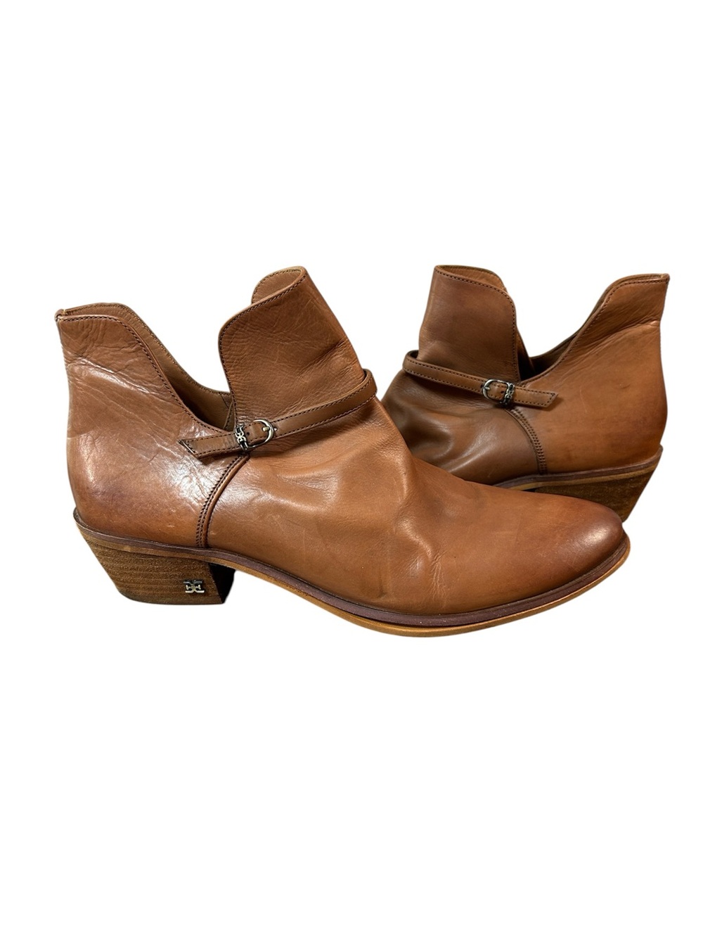 Sam Edelman Cognac tan leather Palmer Ankle Bootie side dips & dainty strap sz 9